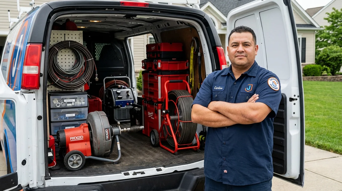 Professional drain cleaning equipment and Johns Plumbing LLC plumber in Parsonsfield