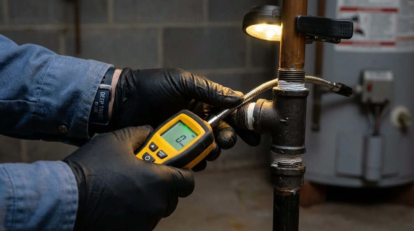 Gas leak detection with electronic sniffer by Johns Plumbing LLC in Parsonsfield