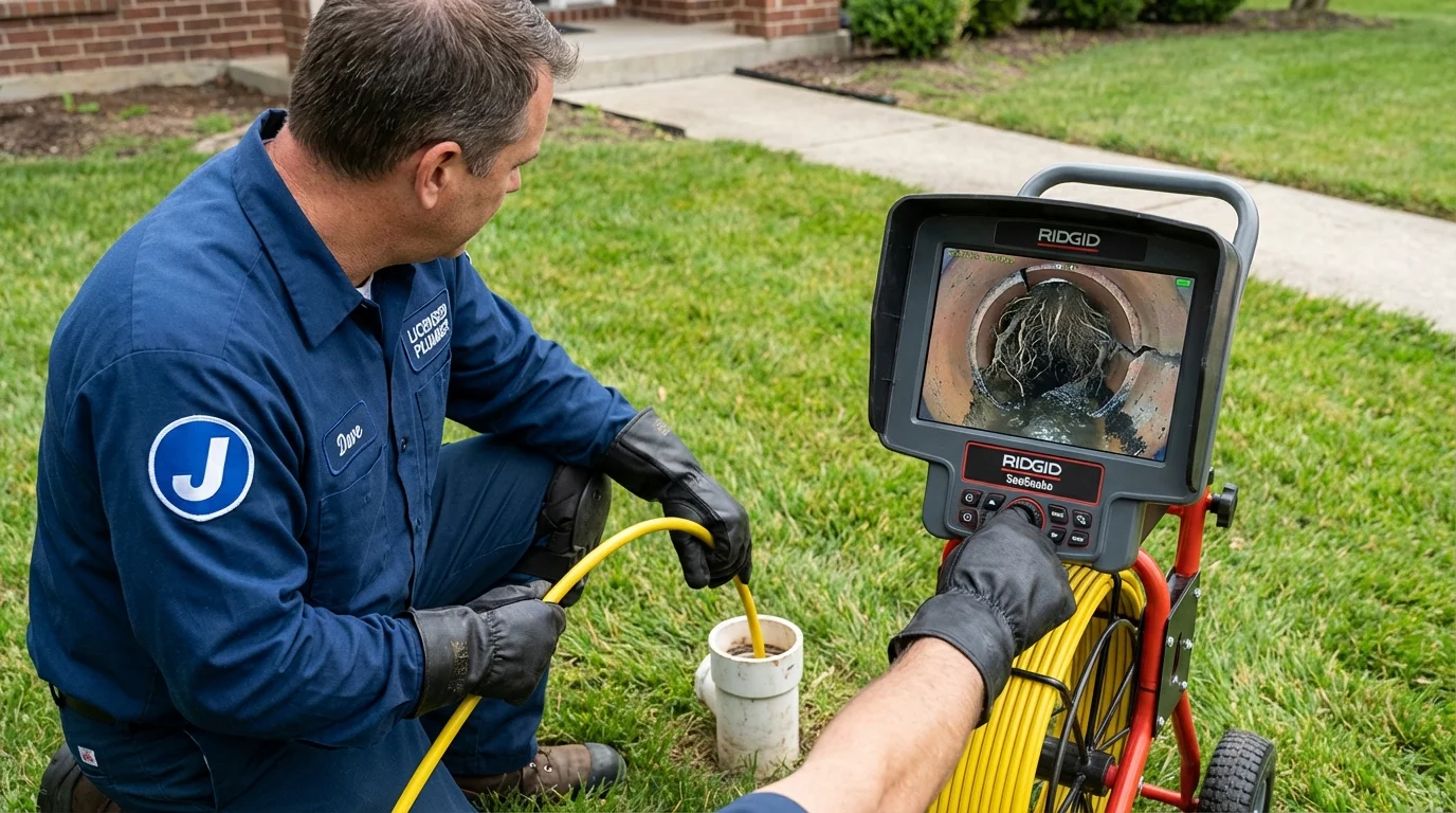 Sewer camera inspection being performed by Johns Plumbing LLC in Parsonsfield