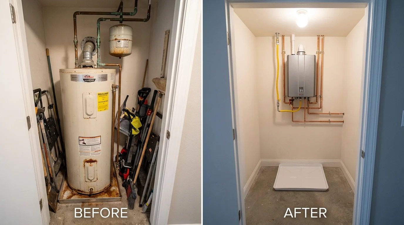 Tank water heater versus wall-mounted tankless unit comparison for Parsonsfield, ME homeowners
